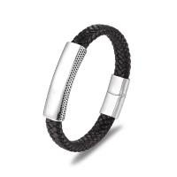 Leather Cord Bracelet, 316 Stainless Steel, with Faux Leather, fashion jewelry, black, Sold By Strand