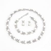 Zinc Alloy Jewelry Sets Stud Earring & bracelet & necklace with Plastic Pearl plated for woman & with rhinestone nickel lead & cadmium free 30mm Sold By Set