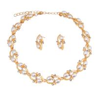 Zinc Alloy Jewelry Sets earring & necklace with Plastic Pearl plated for woman & with rhinestone nickel lead & cadmium free 20mm Length 16.9 Inch Sold By Set