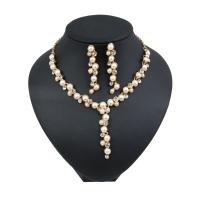 Zinc Alloy Jewelry Sets earring & necklace with Plastic Pearl plated for woman & with rhinestone nickel lead & cadmium free 45mm Length 16.9 Inch Sold By Set
