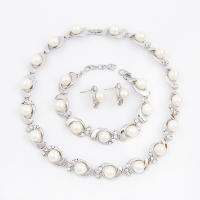 Conjuntos de joyería de aleación de zinc, pulsera & pendiente & collar, con Perlas plásticas, chapado, para mujer & con diamantes de imitación, más colores para la opción, libre de níquel, plomo & cadmio, 20mm, Vendido por Set
