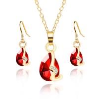 Zinc Alloy Jewelry Sets earring & necklace gold color plated for woman & with rhinestone nickel lead & cadmium free Length 17 Inch Sold By Set