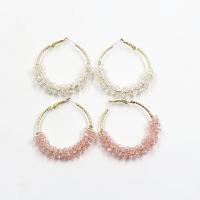 Jern Hoop Earring, med Plastic Pearl, mode smykker & forskellige stilarter for valg, flere farver til valg, Solgt af par