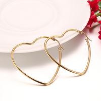 Stainless Steel Hoop Earring, Heart, gold color plated, for woman, 38x2mm, Sold By PC