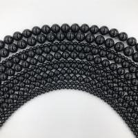 Natürliche schwarze Achat Perlen, Schwarzer Achat, rund, poliert, DIY & verschiedene Größen vorhanden, verkauft von Strang