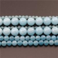 Perles bijoux en pierres gemmes, aigue-marine, Rond, poli, DIY & normes différentes pour le choix, bleu, Vendu par brin