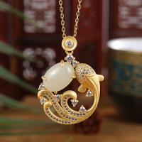 925 Sterling Silver Necklaces with Hetian Jade Fish plated fashion jewelry & for woman golden 400+30*37*28mm Sold By Strand