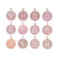 Bijoux pendentifs en acier inoxydable , 12 Signes du Zodiaque, Plaqué de couleur d'or rose, 12mm, 12PC/sac, Vendu par sac