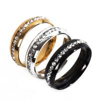 Rhinestone-Edelstahl -Finger-Ring, Edelstahl, plattiert, unisex & verschiedene Größen vorhanden & mit Strass, keine, 6mm, 2mm, Größe:6-13, verkauft von PC