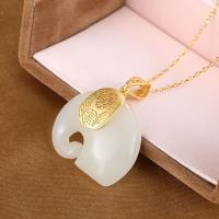 925 Sterling Silver Necklaces, with Hetian Jade, Elephant, plated, fashion jewelry & for woman, golden, 400+30*26*26mm, Sold By Strand