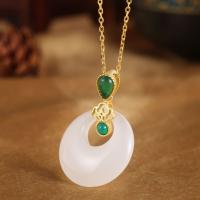 925 Sterling Silver Necklaces with Hetian Jade Round plated fashion jewelry & for woman golden 400+30*29*20mm Sold By Strand