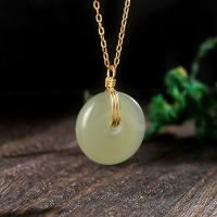 925 Sterling Silver Necklaces with Hetian Jade Round plated fashion jewelry & for woman golden 450*12mm Sold By Strand