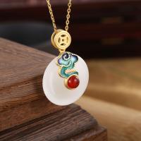 925 Sterling Silver Necklaces, with Hetian Jade, Round, plated, for woman, golden, 400+30*20*30mm, Sold By Strand