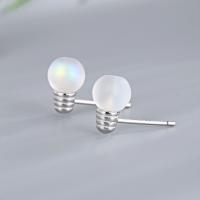 925 Sterling Silver Stud Earrings with Moonstone Round plated fashion jewelry & for woman silver color 6.3mm Sold By PC