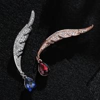 Tibetan Style Brooches, with Rhinestone, Feather, plated, different color and pattern for choice & fashion jewelry, more colors for choice, 10*60mm, Sold By PC