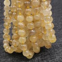 Natürlicher Quarz Perlen Schmuck, Rutilated Quarz, rund, poliert, DIY & verschiedene Größen vorhanden, goldgelb, verkauft von Strang