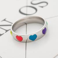 Emajl nehrđajućeg Čelik Ring Finger, Nehrđajući čelik, bez spolne razlike & sa slika srca & različite veličine za izbor & epoksi naljepnica, 6mm, 2mm, Veličina:6-13, Prodano By PC