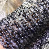 Natürlicher Quarz Perlen Schmuck, Rutilated Quarz, rund, poliert, DIY & verschiedene Größen vorhanden, weiß und schwarz, verkauft von Strang