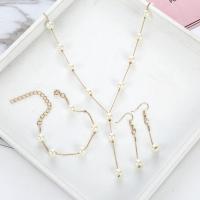 Zinc Alloy Jewelry Sets bracelet & earring & necklace with Plastic Pearl plated three pieces & for woman nickel lead & cadmium free Sold By Set