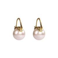 Messing Tropfen Ohrringe, mit 925er Sterling Silber & Kunststoff Perlen, goldfarben plattiert, für Frau, weiß, frei von Nickel, Blei & Kadmium, 10x20mm, verkauft von Paar