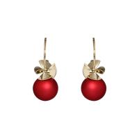 Brass Drop Earring with 925 Sterling Silver & Plastic Pearl gold color plated for woman red nickel lead & cadmium free Sold By Pair