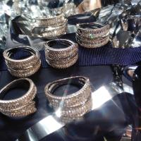 Anillo de dedo de latón, metal, chapado en color de plata, diverso tamaño para la opción & para mujer & con diamantes de imitación, libre de níquel, plomo & cadmio, Vendido por UD