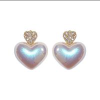 Zinc Alloy Drop Earrings with Plastic Pearl Heart plated fashion jewelry & for woman nickel lead & cadmium free 15mm Sold By Pair
