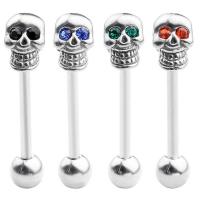 Stainless Steel Tongue Ring, with Cubic Zirconia, fashion jewelry & Unisex, more colors for choice, Sold By PC