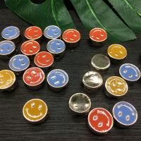 ABS Plastic Beads, Flat Round, stoving varnish, with smiley face & DIY, mixed colors, 15x7mm, Hole:Approx 3mm, 5Bags/Lot, Approx 50PCs/Bag, Sold By Lot