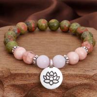 Gemstone Bracelets, Rose Quartz, with Unakite & Tibetan Style, plated, fashion jewelry & for woman, 19mm, Sold Per 6.29 Inch Strand
