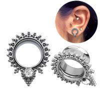 Piercing Tunnel Stainless Steel Unisex & with rhinestone original color Sold By Pair