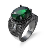 Cubic Zircon Brass Finger Ring, with Cubic Zirconia, gun black plated, different size for choice & for woman, green, nickel, lead & cadmium free, Sold By PC