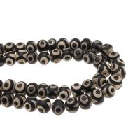 Natural Tibetan Agate Dzi Beads, Round, DIY, white and black, 10*14*10mm, Sold Per 38 cm Strand