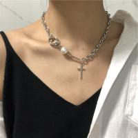 Titanium Steel Necklace with Plastic Pearl plated fashion jewelry & for woman 55mm Sold By PC
