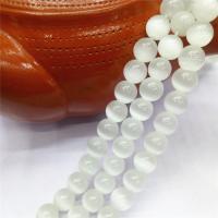 Perles de bijoux oeil de chat, Rond, poli, DIY & normes différentes pour le choix, blanc, Vendu par brin