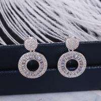 Brass Drop Earring silver color plated for woman & with rhinestone nickel lead & cadmium free 12.50mm Sold By Pair