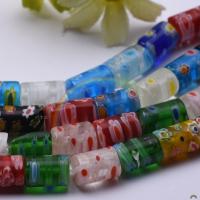 Perles en verre Millefiori, Millefiori Lampwork, pilier, DIY, couleurs mélangées, 8x12mm, 32PC/brin, Vendu par brin