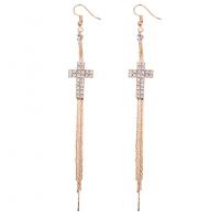 Fashion Fringe Earrings Brass Cross rose gold color plated micro pave cubic zirconia & for woman nickel lead & cadmium free Sold By Pair