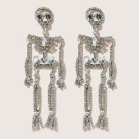 Zinc Alloy Drop Earrings plated fashion jewelry & for woman & with rhinestone silver color nickel lead & cadmium free Sold By Pair