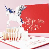 Greeting Card, Paper, Unicorn, printing, handmade & 3D effect, more colors for choice, 150x150mm, 3PCs/Lot, Sold By Lot