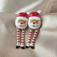 Weihnachten Ohrringe, Zinklegierung, Modeschmuck & Emaille, Goldfarbe, 4.5cmX1.5cm, verkauft von Paar