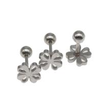 Stainless Steel Ear Piercing Jewelry, Four Leaf Clover, plated, DIY, silver color, 12*7mm, Sold By Pair