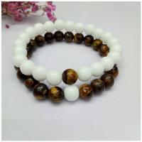 Gemstone Bracelets, Tiger Eye, with White Porcelain, Round, polished, 2 pieces & radiation protection, more colors for choice, 8mm, Length:Approx 7.5 Inch, Sold By Pair