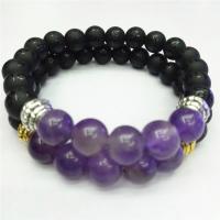 Gemstone Bracelets, Amethyst, with Black Stone, Round, polished, Unisex, more colors for choice, 8mm, Sold Per Approx 7.5 Inch Strand