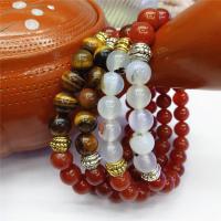 Gemstone Tiger Eye Stone & Ocean Calcedony & Red Agate Bracelets Round polished & Unisex 8mm Sold Per Approx 7.5 Inch Strand