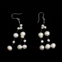 Boucles d'oreilles en perles d'eau douce, Argent sterling 925, avec perle d'eau douce cultivée, pour femme, blanc, 7x60mm, Vendu par paire