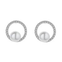 Freshwater Pearl Earrings, 925 Sterling Silver, with Freshwater Pearl, plated, for woman & with rhinestone, more colors for choice, 12x12mm, Sold By Pair