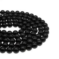Schwarze Obsidian Perlen, rund, poliert, DIY & verschiedene Größen vorhanden, schwarz, verkauft per 38 cm Strang