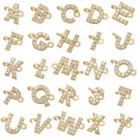 Cubic Zirconia Micro Pave Brass Connector Alphabet Letter plated & micro pave cubic zirconia Approx 1mm Sold By Lot
