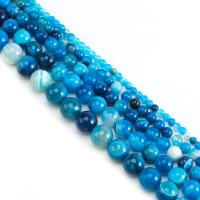 Natürliche Streifen Achat Perlen, plattiert, nachhaltiges & DIY & verschiedene Größen vorhanden, blau, verkauft per 15 ZollInch Strang